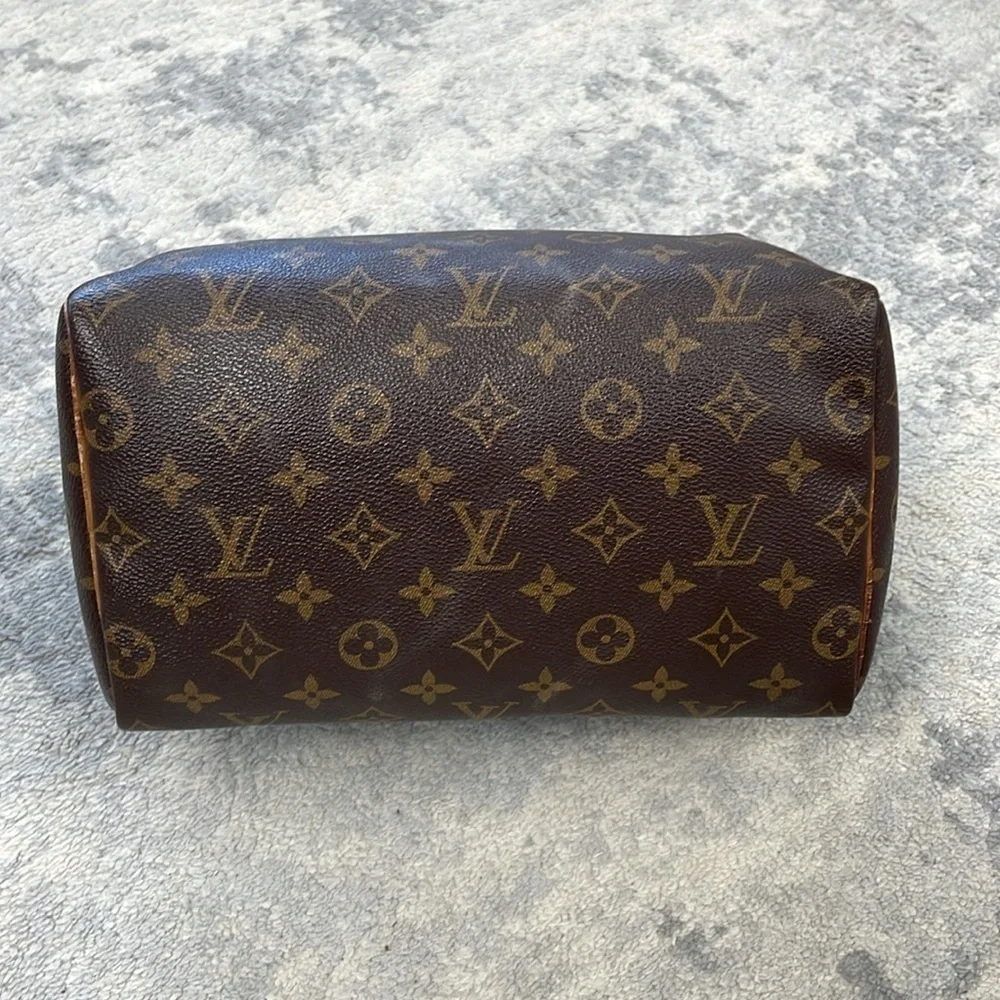 Louis Vuitton Monogram Speedy 25 Hand Bag Classic Designer Brown Tan